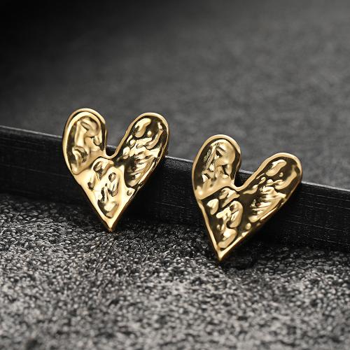 304 Stainless Steel Stud Earring, Heart, gold color plated, fashion jewelry & for woman 