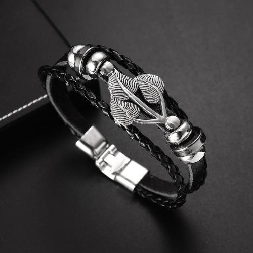 PU Leather Cord Bracelets, Zinc Alloy, with PU Leather, fashion jewelry & Unisex Approx 21 cm 