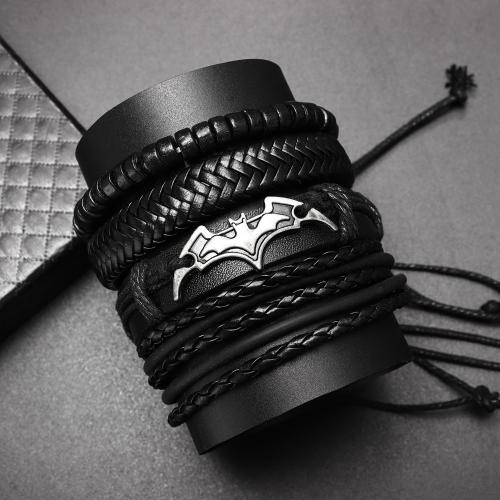 bracelet de cordon en PU , alliage de zinc, avec cuir PU & corde de cire, 4 pièces & bijoux de mode & pour homme, Diamètre inté Environ 65mm, Vendu par fixé