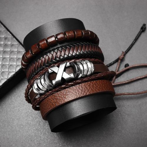 PU Leather Cord Bracelets, Zinc Alloy, with PU Leather, 4 pieces & fashion jewelry & for man, Inner Approx 65mm 