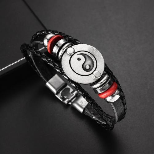 bracelet de cordon en PU , alliage de zinc, avec cuir PU, bijoux de mode & unisexe Environ 21 cm, Vendu par PC