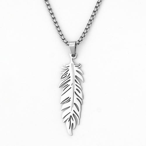 Stainless Steel Jewelry Necklace, 304 Stainless Steel, Feather, fashion jewelry & for man Approx 60 cm 