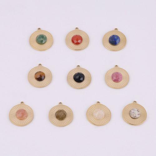 Stainless Steel Pendants, 316 Stainless Steel, with Natural Stone, Vacuum Ion Plating golden, 14mm 