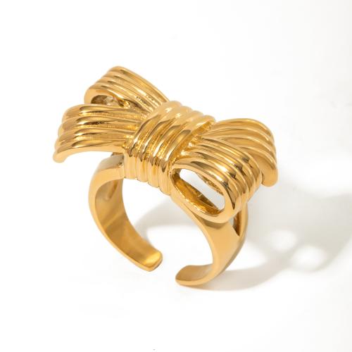 Edelstahl Fingerring, 304 Edelstahl, Schleife, 18K vergoldet, Modeschmuck & für Frau, goldfarben, verkauft von PC