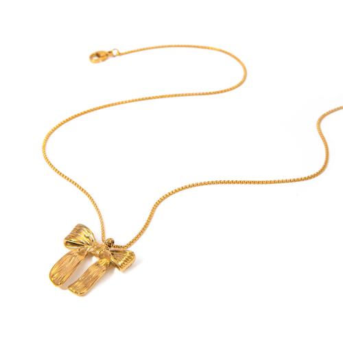Edelstahl Schmuck Halskette, 304 Edelstahl, mit Verlängerungskettchen von 5cm, Schleife, 18K vergoldet, Modeschmuck & für Frau, goldfarben, 24.5mm, Länge:ca. 41.5 cm, verkauft von PC