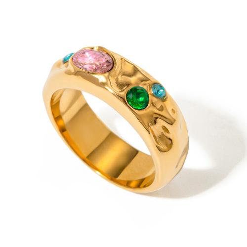 Cubic Zirconia anillo de dedo de acero inoxidable, acero inoxidable 304, 18K chapado en oro, Joyería & micro arcilla de zirconia cúbica & para mujer, dorado, Vendido por UD
