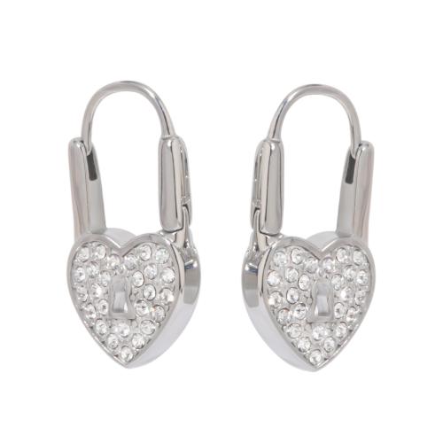 Stainless Steel Drop Earring, 304 Stainless Steel, Heart, fashion jewelry & for woman & with rhinestone, original color 