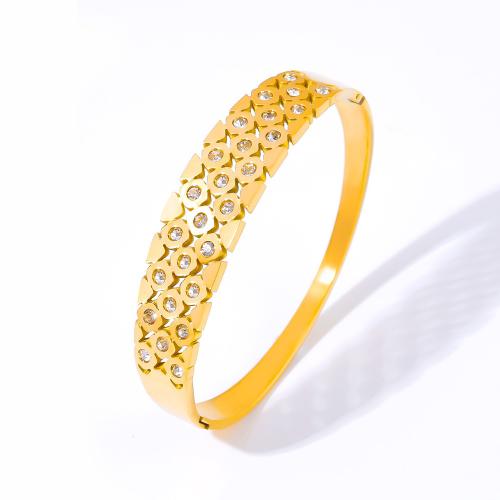 Titanium Steel Bangle, with Czech Rhinestone, 18K gold plated, fashion jewelry & for woman, golden, 14mm, Inner Approx 62mm 