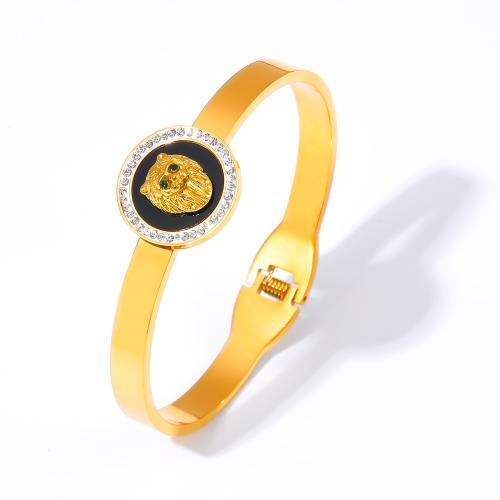 Acier titane bracelet ordinaire, avec Tchèque, bijoux de mode & pour femme, doré, 20mm, Diamètre inté Environ 60mm, Vendu par PC