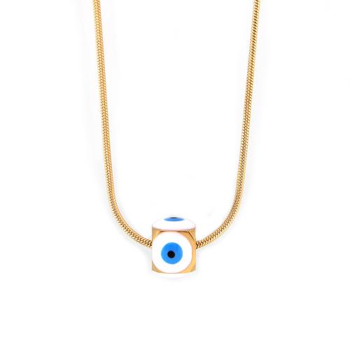 Collier Evil Eye bijoux, Acier titane, avec 5cm chaînes de rallonge, Plaqué or 18K, bijoux de mode & pour femme & émail, doré Environ 40 cm, Vendu par PC