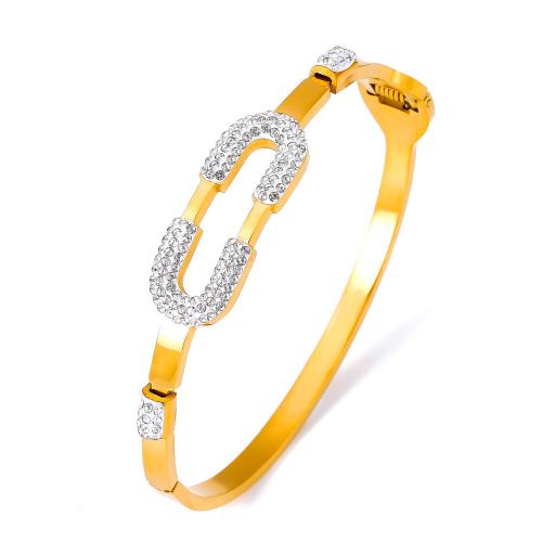 Acier titane bracelet ordinaire, avec Tchèque, bijoux de mode & pour femme, doré, 12mm, Diamètre inté Environ 60mm, Vendu par PC
