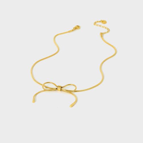 Edelstahl Schmuck Halskette, 304 Edelstahl, mit Verlängerungskettchen von 5cm, Schleife, Vakuum-Ionen-Beschichtung, Modeschmuck & für Frau, goldfarben, 1mm, Länge:ca. 37.8 cm, verkauft von PC