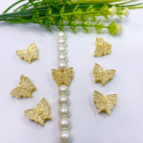 Cubic Zirconia Micro Pave Brass Beads, Butterfly, plated, DIY & micro pave cubic zirconia 