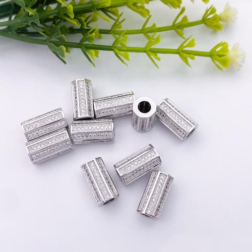 Cubic Zirconia Micro Pave Brass Beads, silver color plated, micro pave cubic zirconia & for woman 