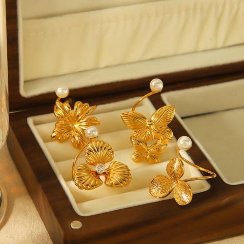Edelstahl Fingerring, 304 Edelstahl, mit Kunststoff Perlen, goldfarben plattiert, Modeschmuck & verschiedene Muster für Wahl, goldfarben, verkauft von PC