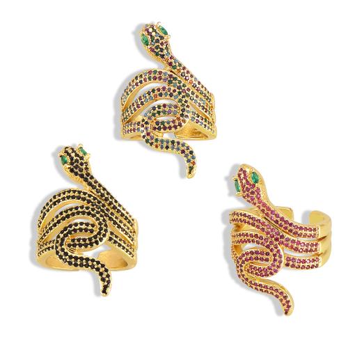 Rhinestone Brass Finger Ring, Snake, gold color plated, fashion jewelry & for woman & with rhinestone US Ring 
