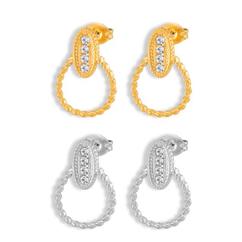 Boucles d'oreilles en acier titane, Placage, bijoux de mode & pavé de micro zircon & pour femme, plus de couleurs à choisir, Vendu par paire