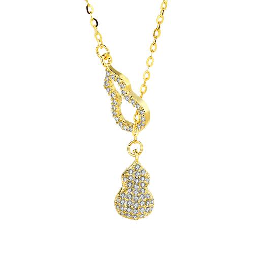 Cubic Zirconia Micro Pave Sterling Silver Necklace, 925 Sterling Silver, with 6CM extender chain, Calabash, micro pave cubic zirconia & for woman Approx 43 cm 