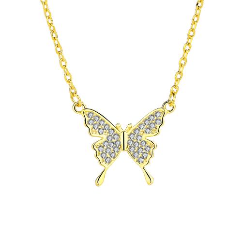Cubic Zirconia Micro Pave Sterling Silver Necklace, 925 Sterling Silver, with 4CM extender chain, Butterfly, micro pave cubic zirconia & for woman Approx 44 cm 