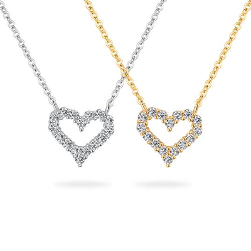 Cubic Zirconia Micro Pave Sterling Silver Necklace, 925 Sterling Silver, with 5CM extender chain, Heart & micro pave cubic zirconia & for woman Approx 40 