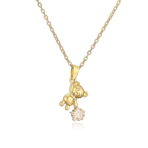 Cubic Zircon Micro Pave Brass Necklace, Bear, plated, micro pave cubic zirconia & for woman 