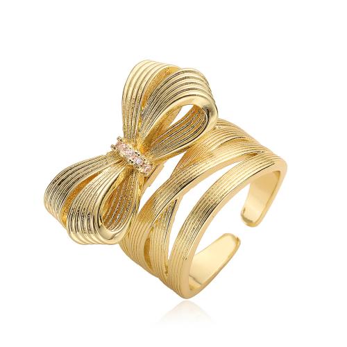 Zircon pavent l'anneau en laiton de doigt, Noeud papillon, Placage, pavé de micro zircon & pour femme, doré, Vendu par PC