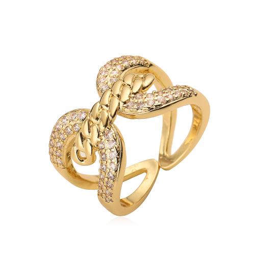Cubic Zirconia Micro Pave Brass Finger Ring, plated, micro pave cubic zirconia & for woman, golden 