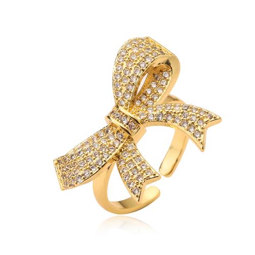 Cubic Zirconia Micro Pave Brass Finger Ring, Bowknot, plated, micro pave cubic zirconia & for woman 
