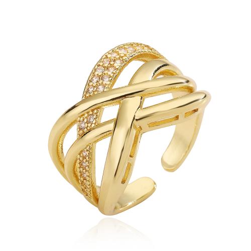 Zircon pavent l'anneau en laiton de doigt, Placage, pavé de micro zircon & pour femme, doré, Vendu par PC