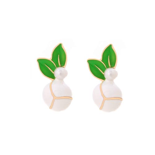 Enamel Zinc Alloy Stud Earring, with Plastic Pearl, plated, for woman, white 