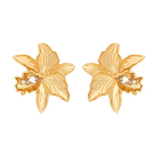 Zinc Alloy Rhinestone Stud Earring, plated, for woman & with rhinestone, golden 