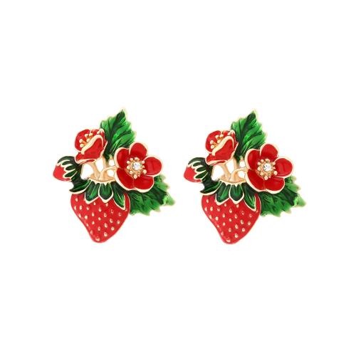 Enamel Zinc Alloy Stud Earring, plated, for woman & with rhinestone, red 