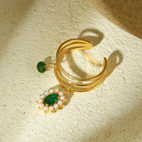 Edelstein Edelstahl Fingerring, 304 Edelstahl, mit Naturstein & Kunststoff Perlen, plattiert, verschiedene Stile für Wahl & für Frau, goldfarben, verkauft von PC