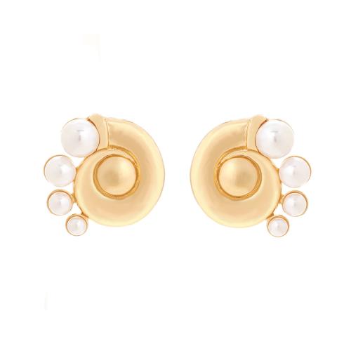 Kunststoff Perle Zink Legierung Ohrring, Zinklegierung, mit Kunststoff Perlen, plattiert, für Frau, goldfarben, 31x30mm, verkauft von Paar