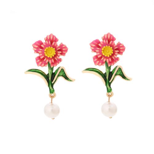 Plastic Pearl Zinc Alloy Earring, with Plastic Pearl, plated, for woman & enamel, golden 