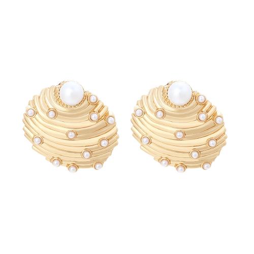 Kunststoff Perle Zink Legierung Ohrring, Zinklegierung, mit Kunststoff Perlen, plattiert, für Frau, goldfarben, 38x40mm, verkauft von Paar