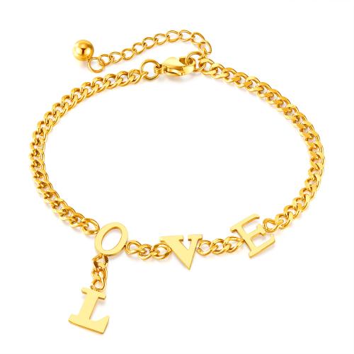 Stainless Steel Charm Bracelet, 304 Stainless Steel, with 4cm extender chain, Alphabet Letter, Vacuum Ion Plating, for woman cm 
