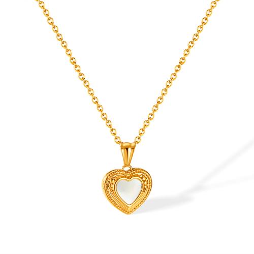 Stainless Steel Jewelry Necklace, 304 Stainless Steel, with Pearl Oyster, with 6cm extender chain, Heart, Vacuum Ion Plating, for woman .5 cm 