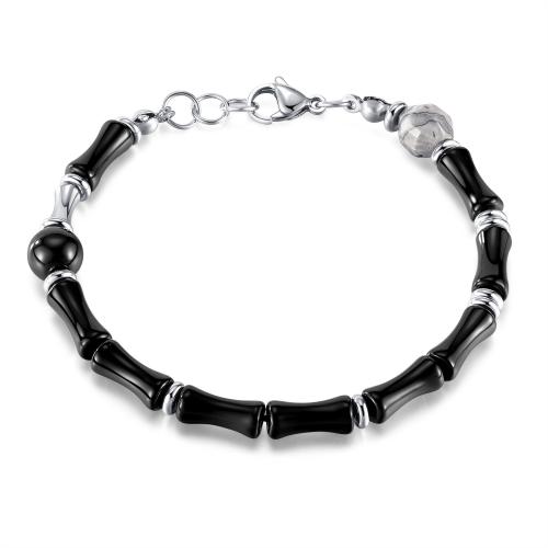 Bracelets de perle de bijou en verre, Acier inoxydable 304, avec verre, Placage ionique sous vide, unisexe .5 cm, Vendu par PC[
