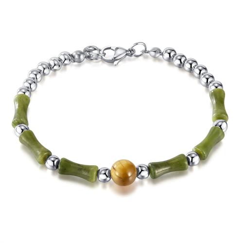 Gemstone Bracelets, 304 Stainless Steel, with Natural Stone & Tiger Eye, Vacuum Ion Plating, Unisex cm 