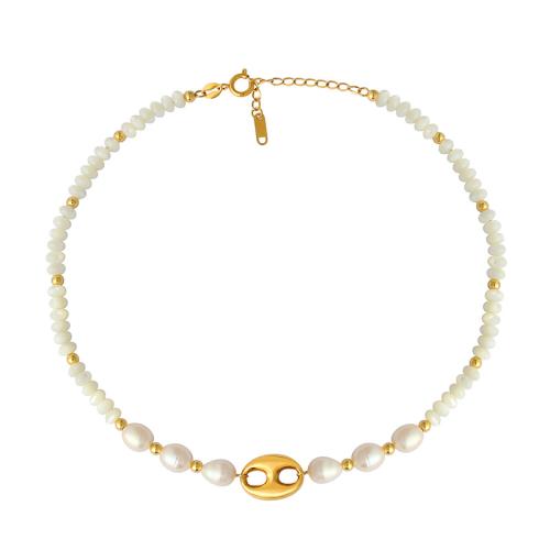 Titanstahl Halskette, mit Glasperlen & Natürliche kultivierte Süßwasserperlen, goldfarben plattiert, Modeschmuck & für Frau, Länge:ca. 16-20 ZollInch, verkauft von PC[