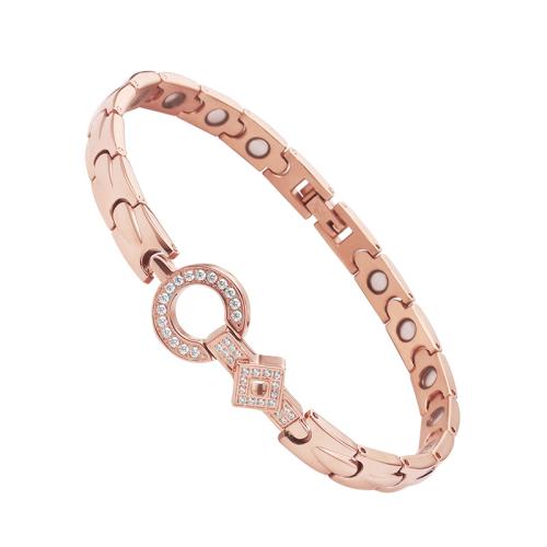 Acier titane bracelet, Motif géométrique, Plaqué de couleur d'or rose, bijoux de mode & pavé de micro zircon & pour femme Environ 8.3 pouce, Vendu par PC