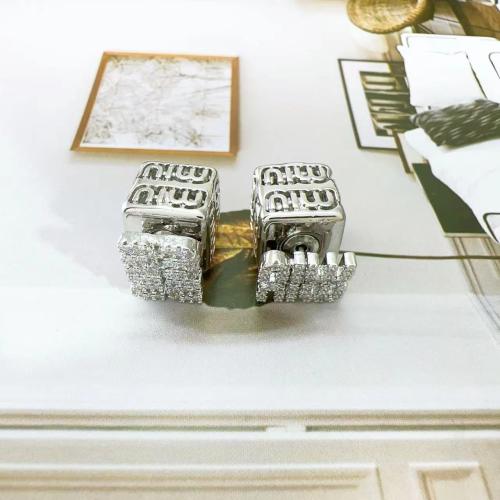 Rhinestone Brass Stud Earring, fashion jewelry & for woman & with rhinestone, silver color 