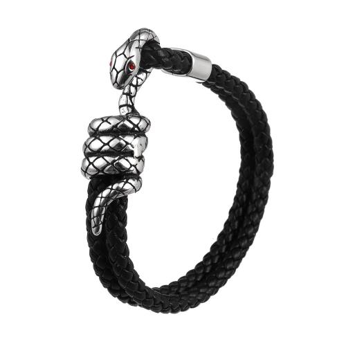 bracelet de cordon en PU , alliage de zinc, avec cuir PU, serpent, bijoux de mode & pour homme, plus de couleurs à choisir Environ 22 cm, Vendu par PC