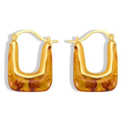 Brass Drop Earring, with Resin, fashion jewelry & for woman, golden 