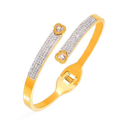 Acier titane bracelet manchette, avec Tchèque, bijoux de mode & pour femme, doré, Diamètre inté Environ 60mm, Vendu par PC