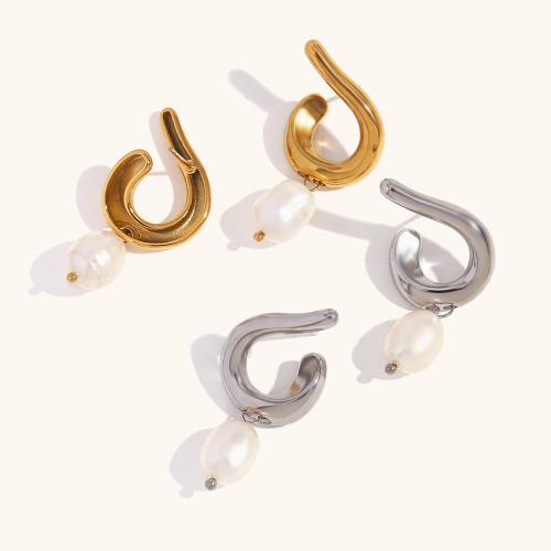 Edelstahl Tropfen Ohrring, 304 Edelstahl, mit Kunststoff Perlen, Vakuum-Ionen-Beschichtung, Modeschmuck & für Frau, keine, verkauft von Paar