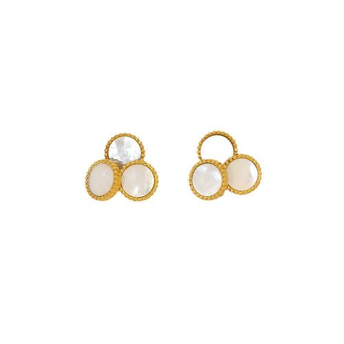 Stainless Steel Stud Earring, 304 Stainless Steel, with Shell, Three Leaf Clover, Vacuum Ion Plating, fashion jewelry & for woman 18mm 