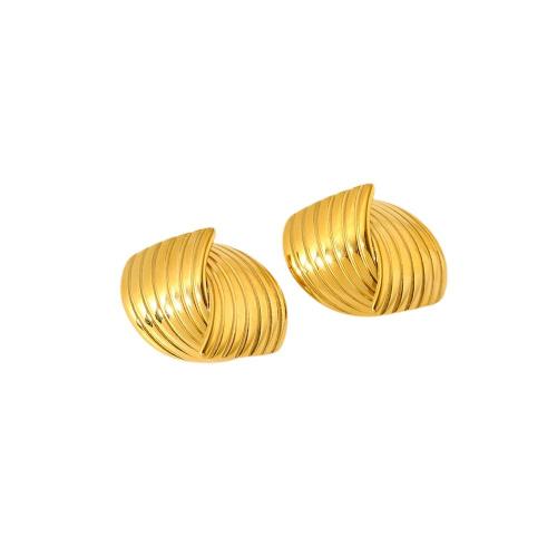Edelstahl Stud Ohrring, 304 Edelstahl, Vakuum-Ionen-Beschichtung, Modeschmuck & für Frau, goldfarben, 25x19mm, verkauft von Paar