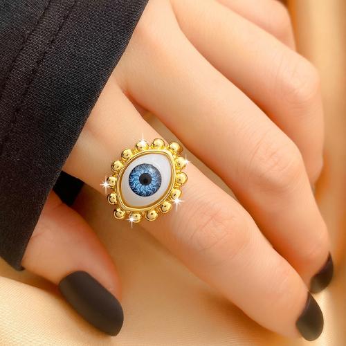 Evil Eye Schmuck Fingerring, Messing, mit Harz, goldfarben plattiert, böser Blick- Muster & Micro pave Zirkonia & für Frau, verkauft von PC[